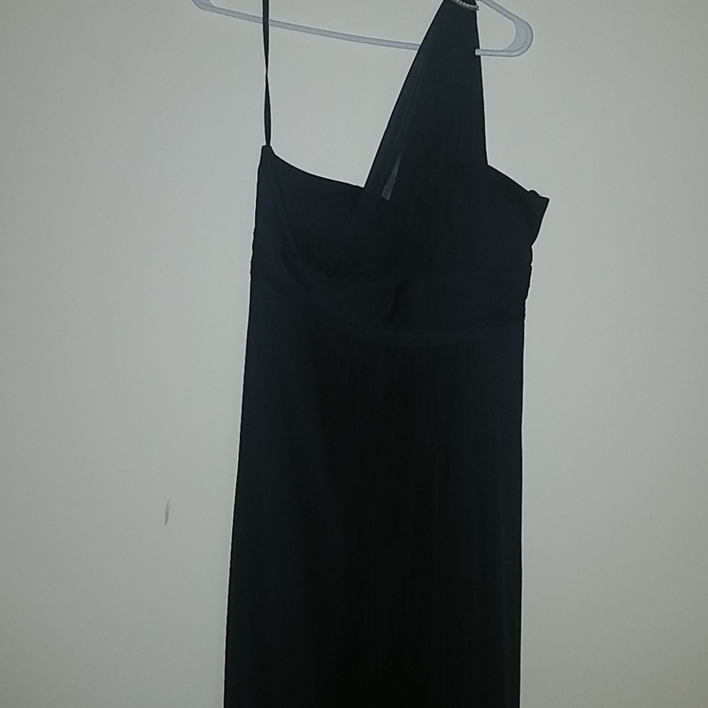 Navy one shoulder evening dress